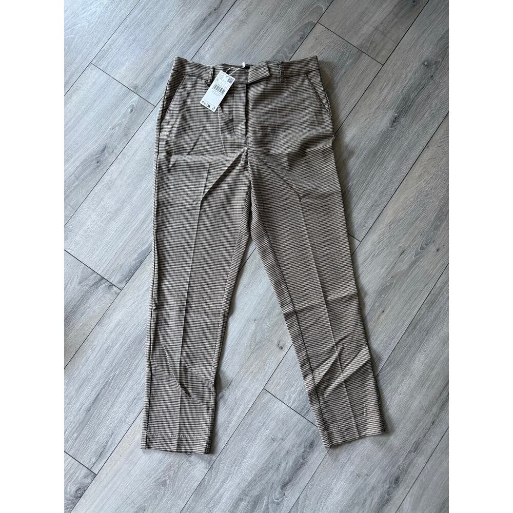 NWT Mango Brown Micro Check Skinny Crop Pants Womens 6 Career Stretch - Picture 3 of 10